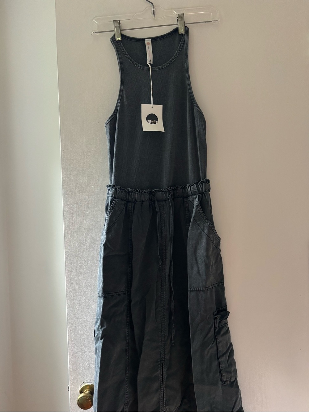 Anthropologie Washed Charcoal Sleeveless Maxi Dress with Pockets